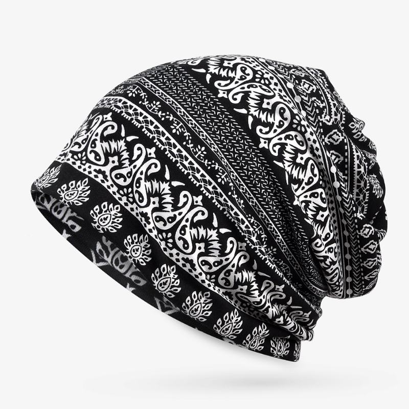 CZapki Beanie Z Nadrukiem Etnicznym Szalik Bawełniany Turban Podwójnego Zastosowania