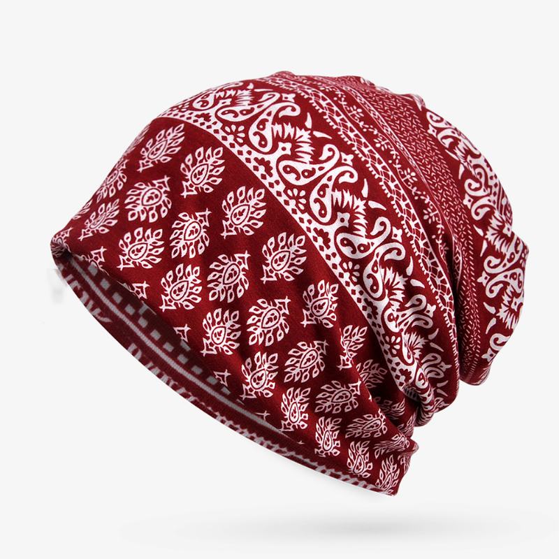 CZapki Beanie Z Nadrukiem Etnicznym Szalik Bawełniany Turban Podwójnego Zastosowania