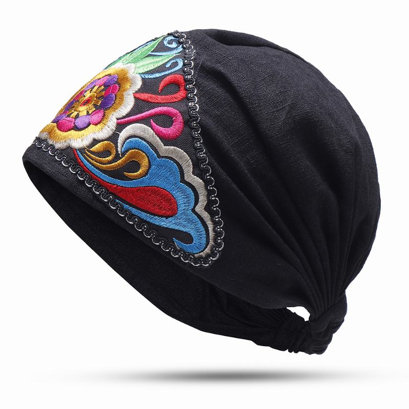 CZapki Damskie W Stylu Vintage Z Kwiatowym Haftem Outdoor Good Elastic Turban Hat