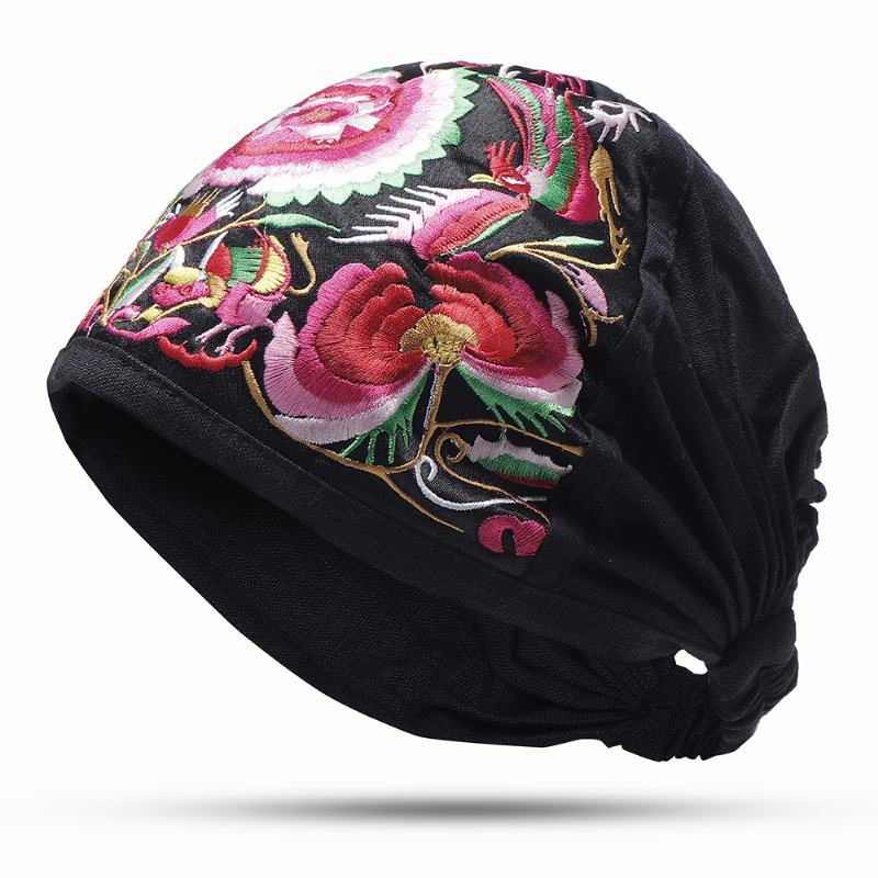 CZapki Damskie W Stylu Vintage Z Kwiatowym Haftem Outdoor Good Elastic Turban Hat