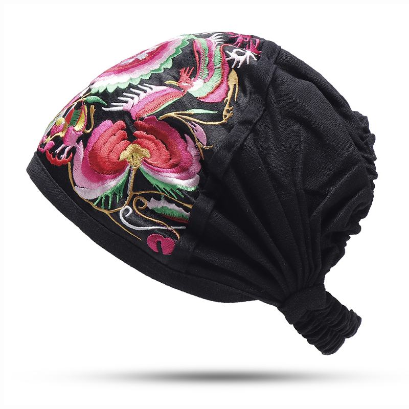 CZapki Damskie W Stylu Vintage Z Kwiatowym Haftem Outdoor Good Elastic Turban Hat