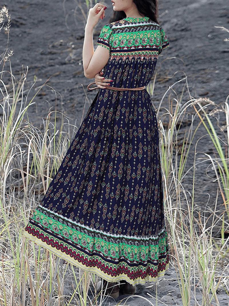 CZeska Sukienka W Stylu Vintage Z Kwiatowym Nadrukiem Z Dekoltem W Szpic I Krótkim Rękawem Dla Kobiet