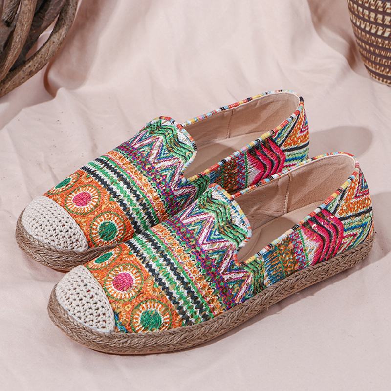 CZeski Wzór Hollow Out Mesh Cloth Poręczny Slip On Casual Espadrille Flat Shoes