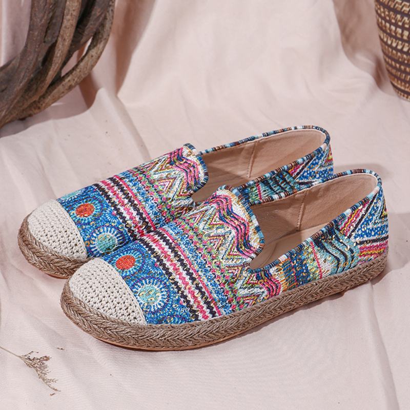 CZeski Wzór Hollow Out Mesh Cloth Poręczny Slip On Casual Espadrille Flat Shoes