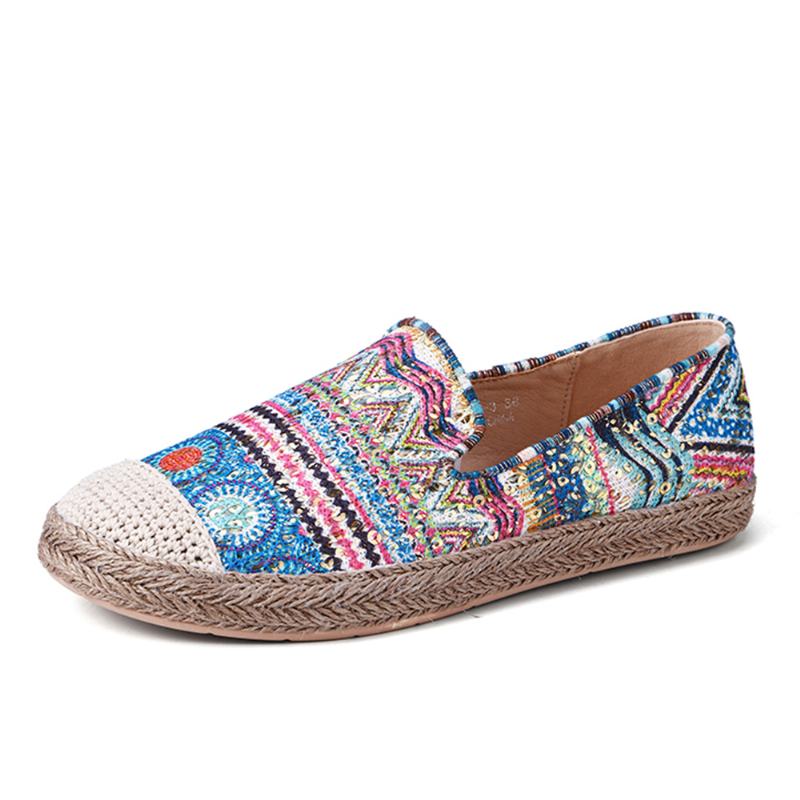 CZeski Wzór Hollow Out Mesh Cloth Poręczny Slip On Casual Espadrille Flat Shoes