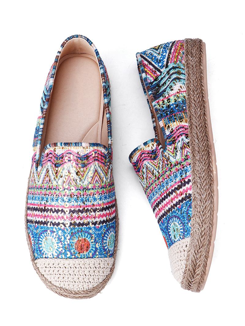 CZeski Wzór Hollow Out Mesh Cloth Poręczny Slip On Casual Espadrille Flat Shoes