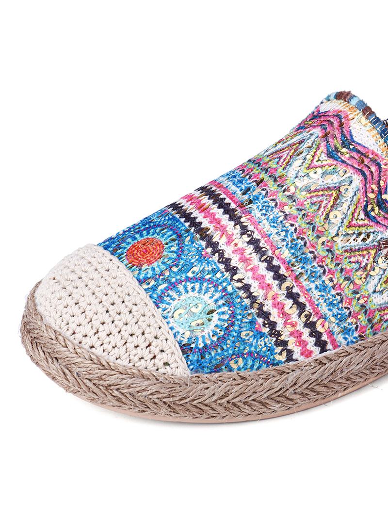 CZeski Wzór Hollow Out Mesh Cloth Poręczny Slip On Casual Espadrille Flat Shoes