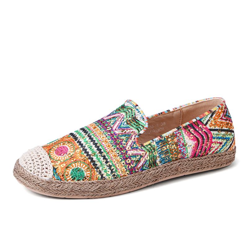 CZeski Wzór Hollow Out Mesh Cloth Poręczny Slip On Casual Espadrille Flat Shoes