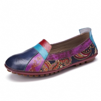 CZeskie Miękkie Skórzane Kwieciste Łączenie Casual Slip On Loafers Flat Shoes