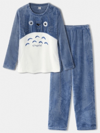 Damska Bluza Z Flanelową Grafiką Zwierzęcą Z Boczną Kieszenią Spodnie Z Elastyczną Talią Zestaw Piżamy Domowej
