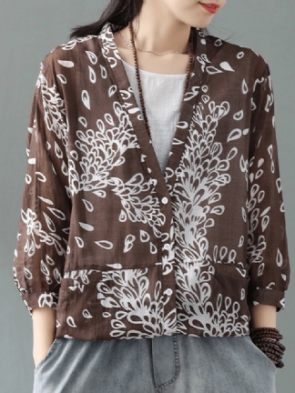 Damska Bluzka Kimono Z Długim Rękawem Z Nadrukiem W Stylu Vintage