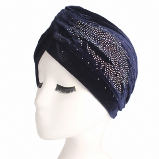 Damska CZapka Pleuche Skullies Cienka CZapka Z Daszkiem Jesień Casual Diamond Beanies Hat Turban