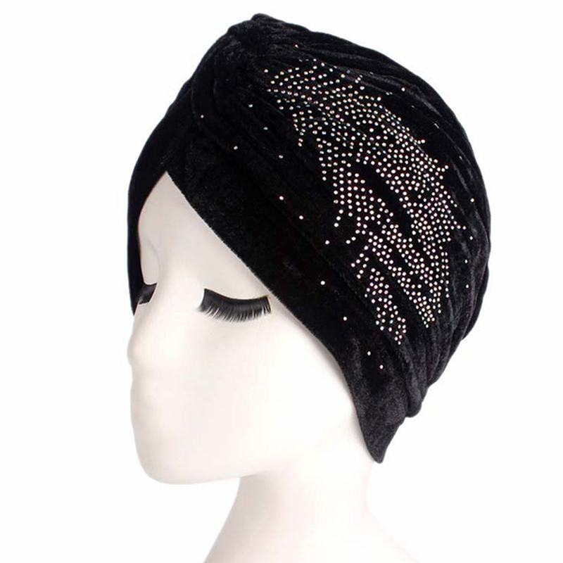 Damska CZapka Pleuche Skullies Cienka CZapka Z Daszkiem Jesień Casual Diamond Beanies Hat Turban