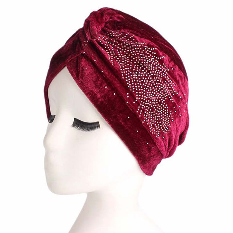 Damska CZapka Pleuche Skullies Cienka CZapka Z Daszkiem Jesień Casual Diamond Beanies Hat Turban