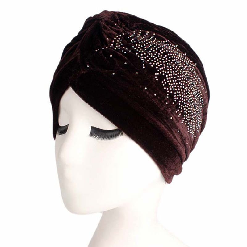 Damska CZapka Pleuche Skullies Cienka CZapka Z Daszkiem Jesień Casual Diamond Beanies Hat Turban