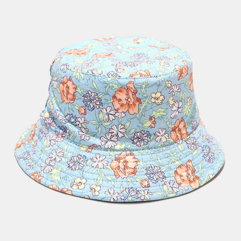 Damska Dwustronna Letnia Ochrona Uv Kwiatowy Wzór Casual Outdoor Sun Hat Bucket Hat