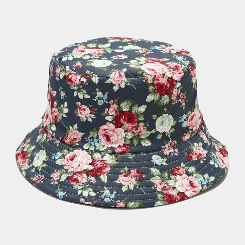 Damska Dwustronna Letnia Ochrona Uv Kwiatowy Wzór Casual Outdoor Sun Hat Bucket Hat