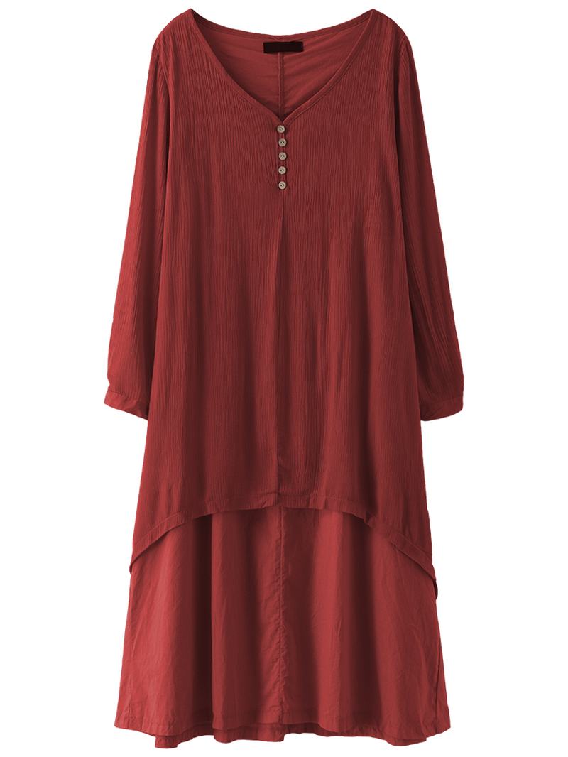 Damska Dwuwarstwowa Sukienka Z Długim Rękawem Asymetryczna Sukienka Maxi W Stylu Vintage