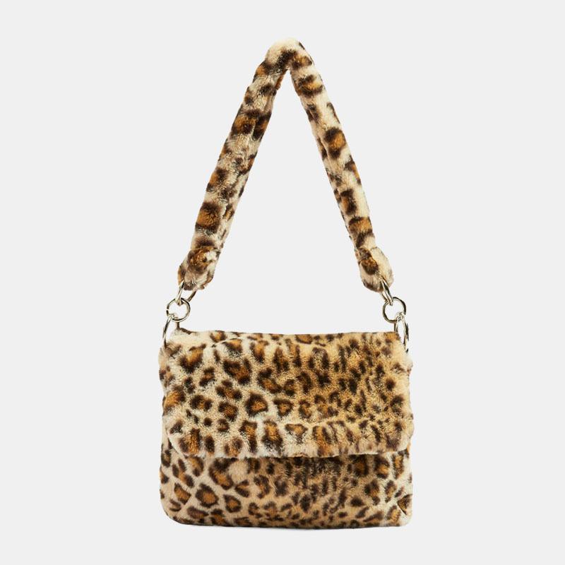 Damska Filcowa Moda Casual Leopard Pattern Miękka Ciepła Torebka Na Ramię