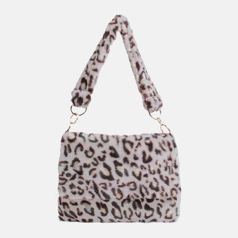 Damska Filcowa Moda Casual Leopard Pattern Miękka Ciepła Torebka Na Ramię