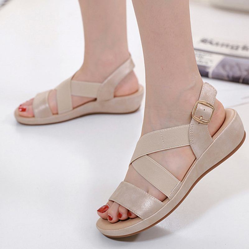 Damska Gumka Open Toe Miękka Podeszwa Open Toe Buckle Casual Summer Beach Płaskie Sandały
