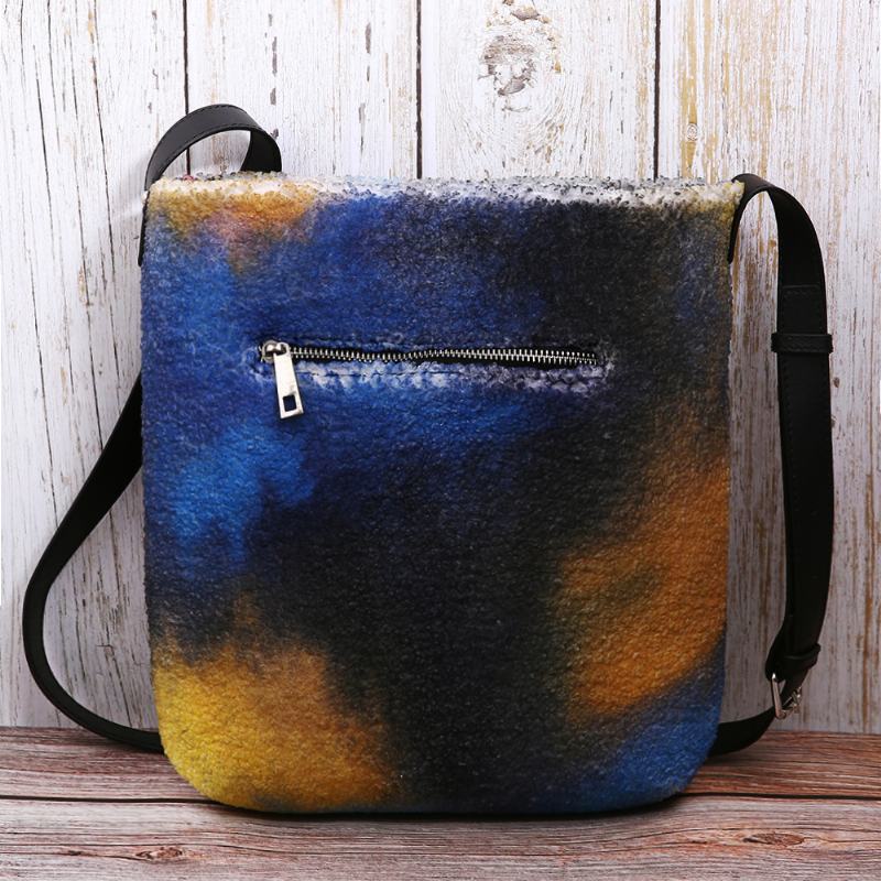 Damska Kolorowa Torba Diy Lamb Hair Crossbody Torba Na Ramię