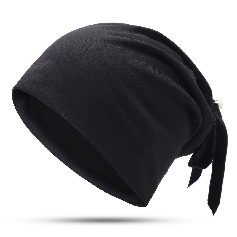 Damska Letnia Jednokolorowa CZapka Turbanowa Casual Bow Skullcap Beanie Caps