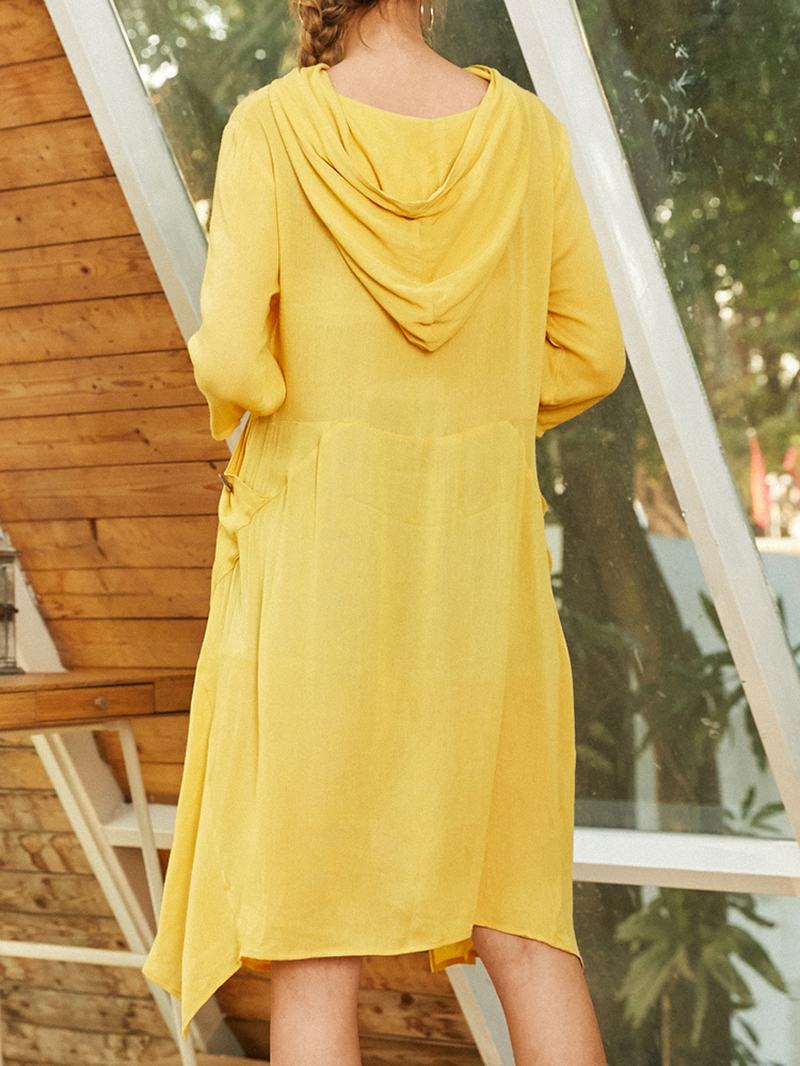 Damska Sukienka Midi W Jednolitym Kolorze Nieregularny Brzeg Luźna Casualowa Sukienka Midi Z Kieszenią