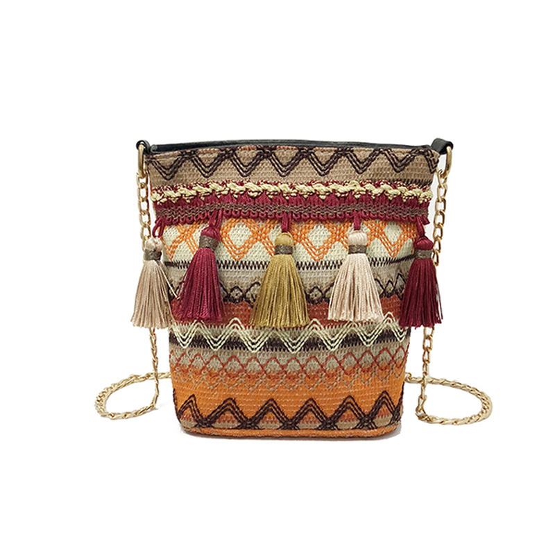 Damska Tkania Tassel National Torba Przez Ramię Chic Bucket Bag