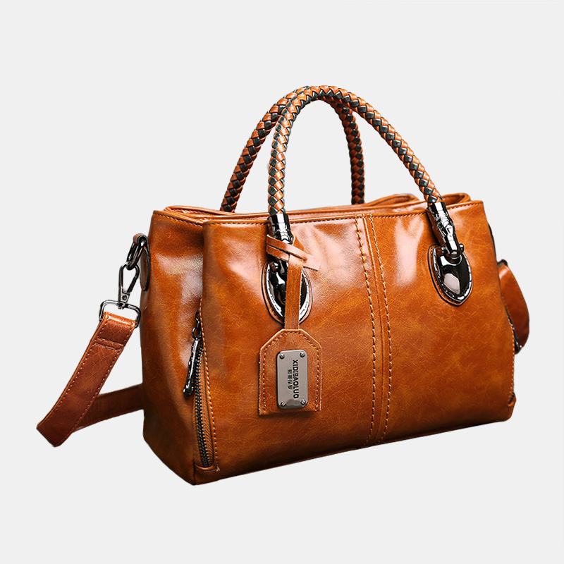 Damska Torebka W Stylu Vintage Oil Wax Skórzana Trójwarstwowa Torba Crosssbody