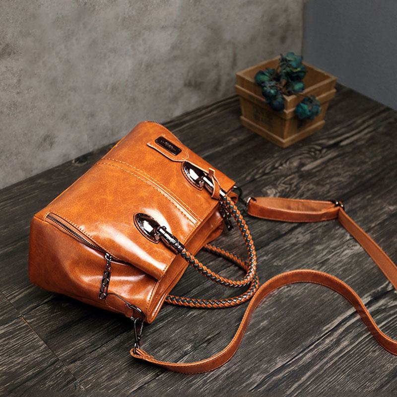 Damska Torebka W Stylu Vintage Oil Wax Skórzana Trójwarstwowa Torba Crosssbody