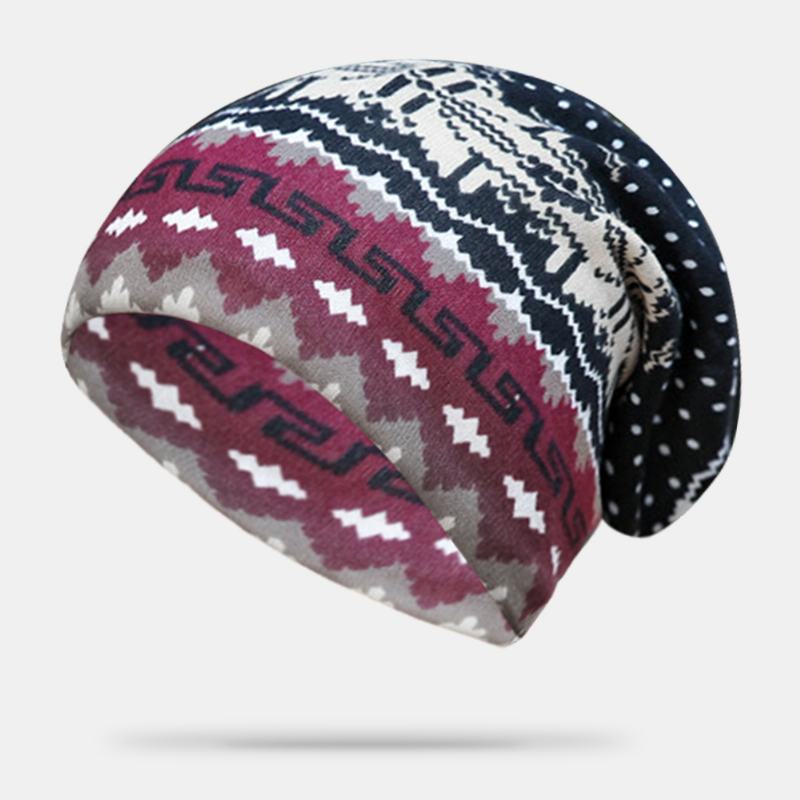 Damski Kaszmirowy Dwufunkcyjny Wzór W Stylu Etnicznym Kontrastowy Kolor Utrzymuj Ciepło Outdoor Beanie Turban Scarf