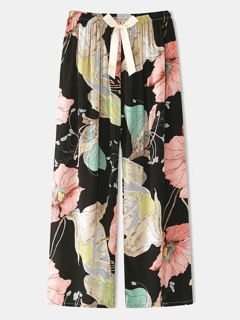 Damski Kwiatowy Nadruk Z Dekoltem W Szpic Długie Piżamy Zestawy Przytulne Loungewear