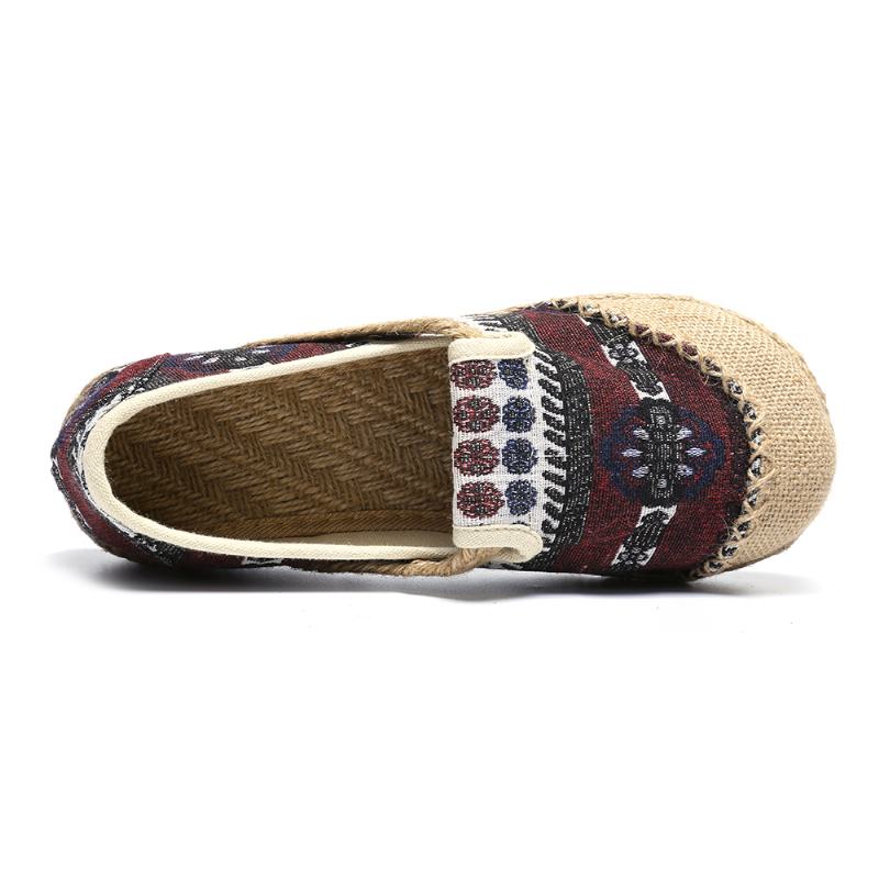 Damski Lniany Wzór Słomy Casual Slip On Espadrille Płaskie Mokasyny