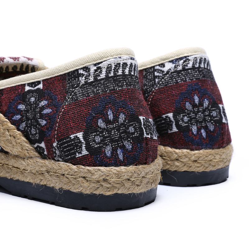 Damski Lniany Wzór Słomy Casual Slip On Espadrille Płaskie Mokasyny