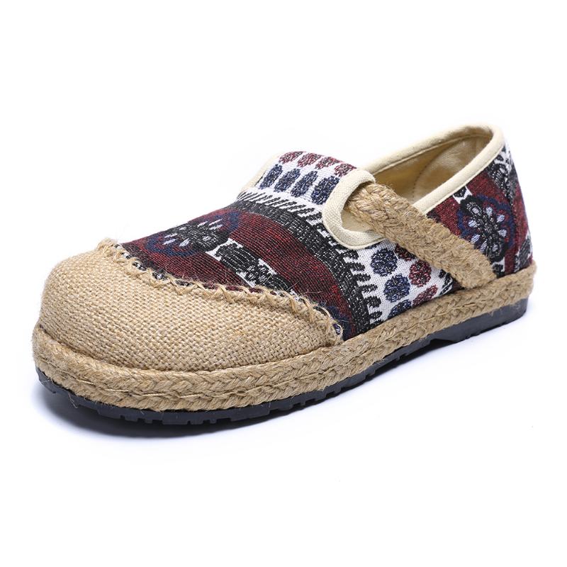 Damski Lniany Wzór Słomy Casual Slip On Espadrille Płaskie Mokasyny