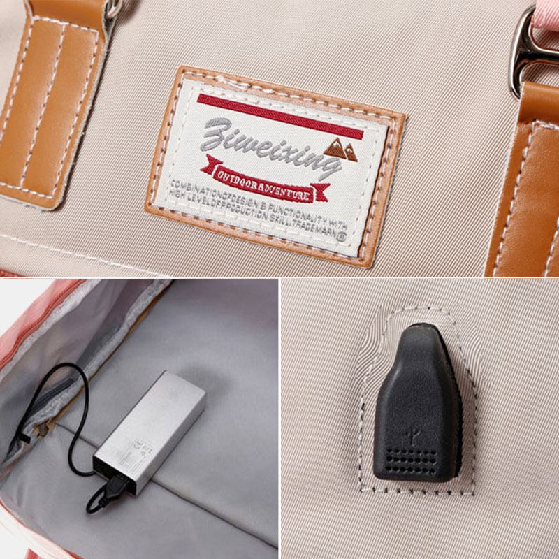 Damski Nylonowy Plecak Do Ładowania Usb Z Wieloma Kieszeniami O Dużej Pojemności Casual Prosta Wodoodporna 14-calowa Torba Na Laptopa
