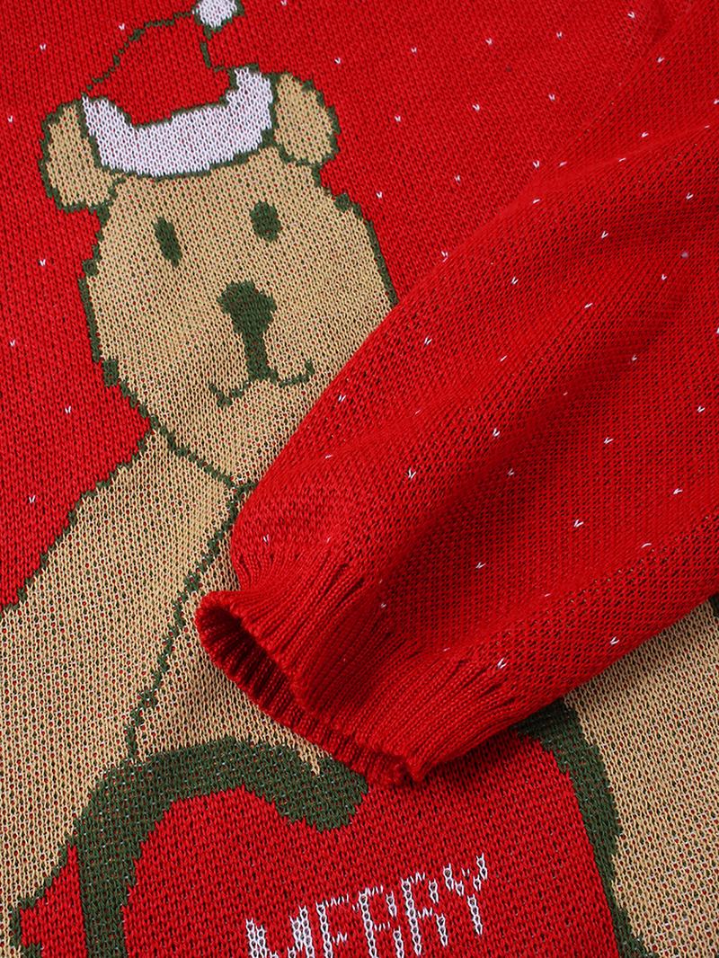 Damski Świąteczny Sweter Z Okrągłym Dekoltem I Słodkim Niedźwiedziem