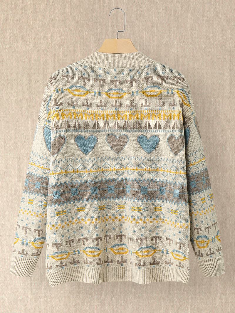 Damski Sweter W Stylu Vintage Z Pełnym Nadrukiem Z Długim Rękawem I Kieszenią