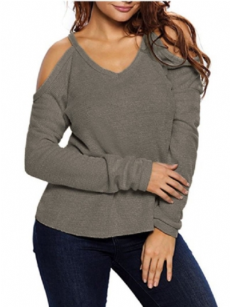Damski Sweter Z Dekoltem W Szpic Z Odkrytymi Ramionami Swetry Z Długim Rękawem Dla Kobiet