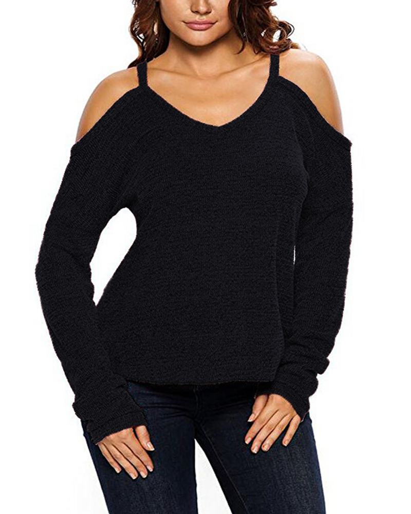 Damski Sweter Z Dekoltem W Szpic Z Odkrytymi Ramionami Swetry Z Długim Rękawem Dla Kobiet