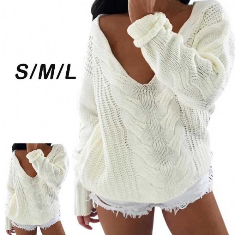 Damski Sweter Z Długim Rękawem V Neck Top Sweter Luźny Sweter Dzianina Znosić Sweter Damski