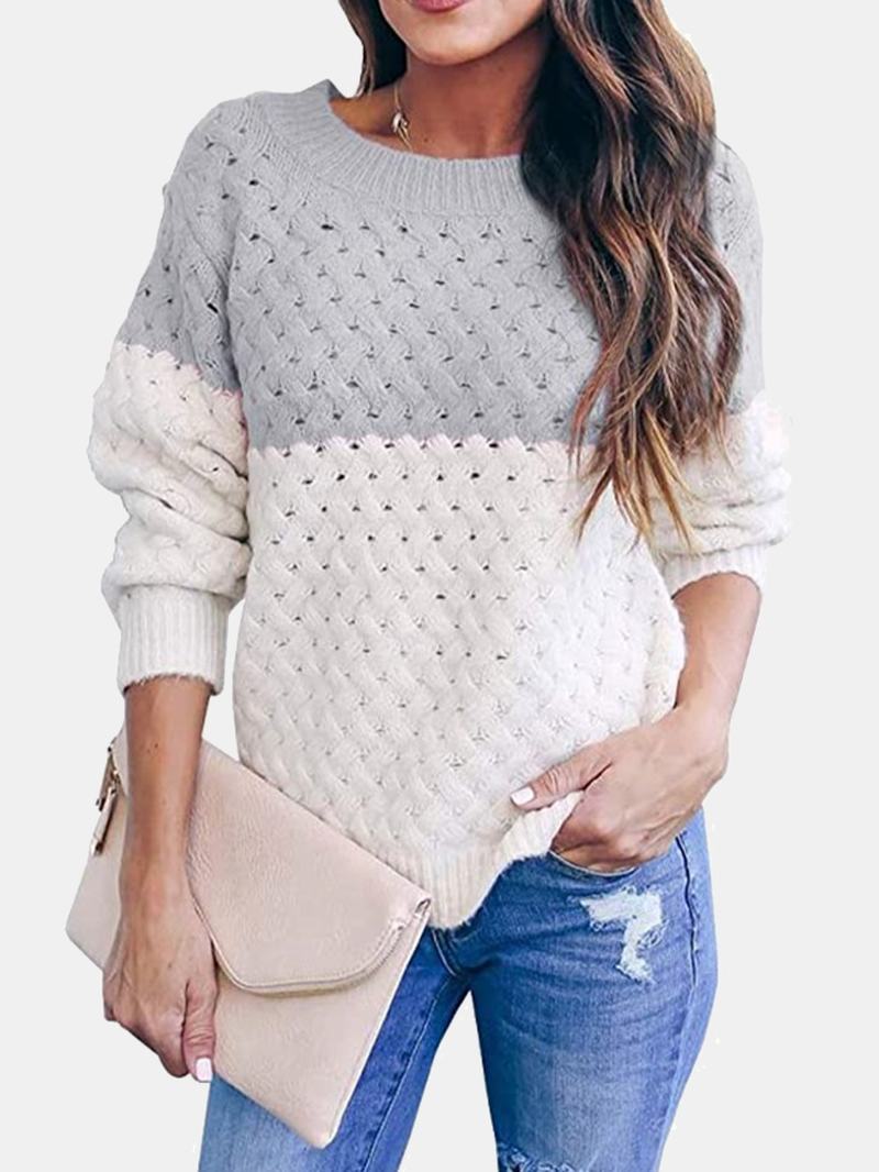 Damski Sweter Z Dzianiny Colorblock Hollow Out Casual Z Długim Rękawem