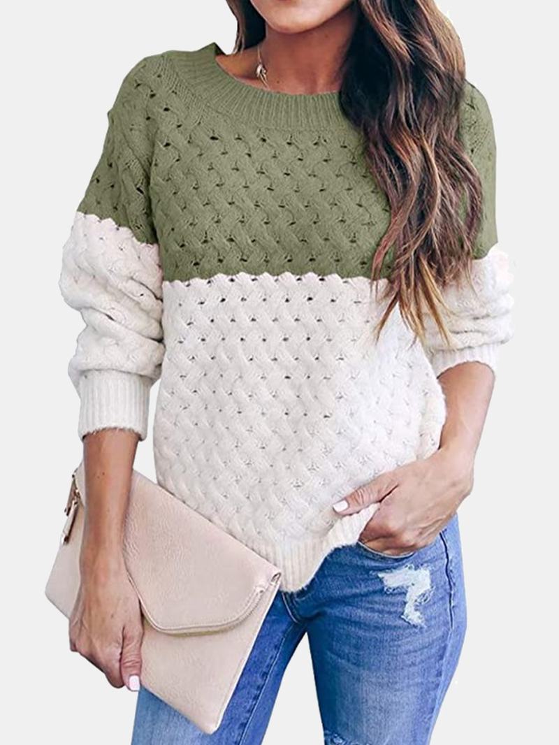 Damski Sweter Z Dzianiny Colorblock Hollow Out Casual Z Długim Rękawem