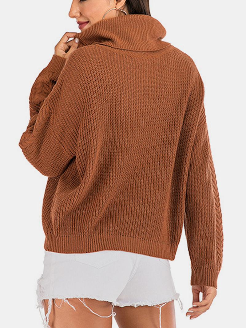Damski Sweter Z Wysokim Dekoltem W Jednolitym Kolorze Casual Ciepły Prążkowany Sweter Z Dzianiny