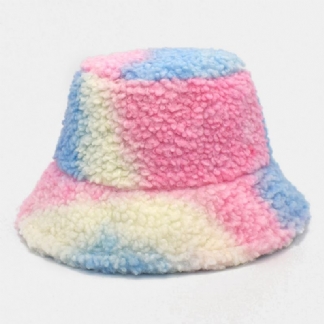 Damski Tie-dye Mix Color Lamb Hair Warm Casual Śliczny Kapelusz Typu Bucket