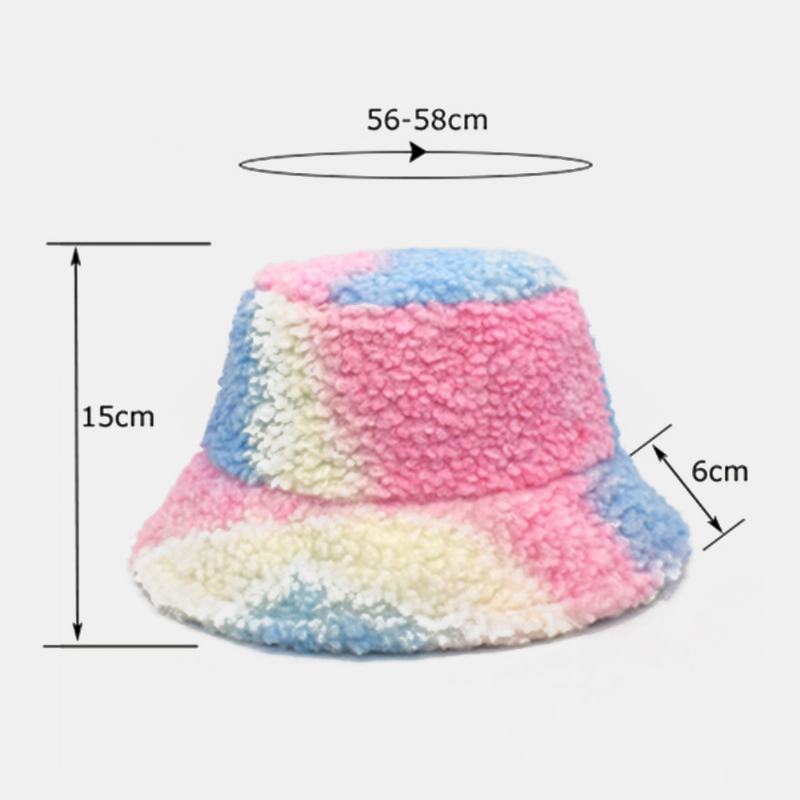 Damski Tie-dye Mix Color Lamb Hair Warm Casual Śliczny Kapelusz Typu Bucket