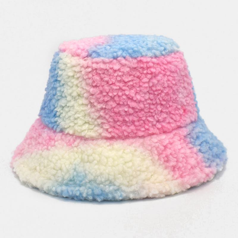 Damski Tie-dye Mix Color Lamb Hair Warm Casual Śliczny Kapelusz Typu Bucket