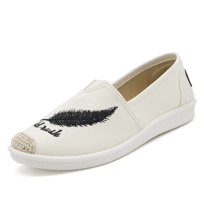 Damski Wzór Haftu Slip On Casual Płócienne Płaskie Buty