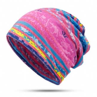 Damskie Bawełniane Nauszniki Rainbow Stripe Beanie Hat Szalik